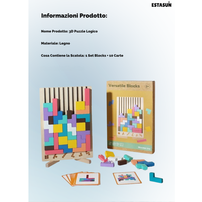 3D Puzzle Logico - Il Gioco Educativo in Legno che Stimola la Mente dei Bambini