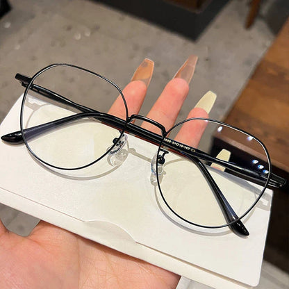 Clear Glasses Women Polygonal Metal Frame Eye Glasses 0 Flat Mirror Girls eyewear Anti Blue Light Glasses Fashion Eyeglasses