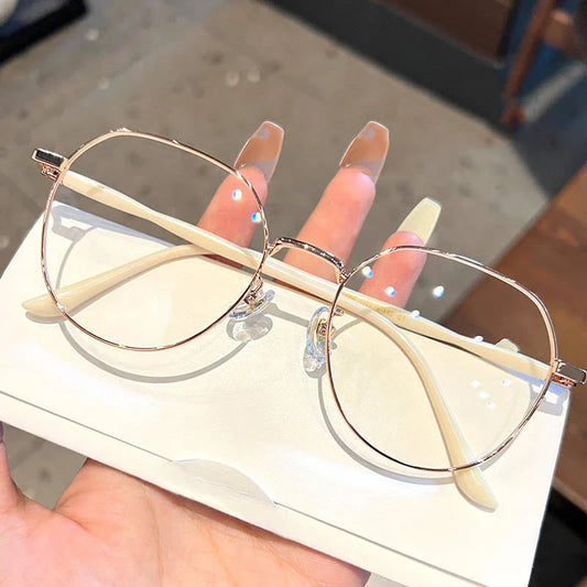 Clear Glasses Women Polygonal Metal Frame Eye Glasses 0 Flat Mirror Girls eyewear Anti Blue Light Glasses Fashion Eyeglasses
